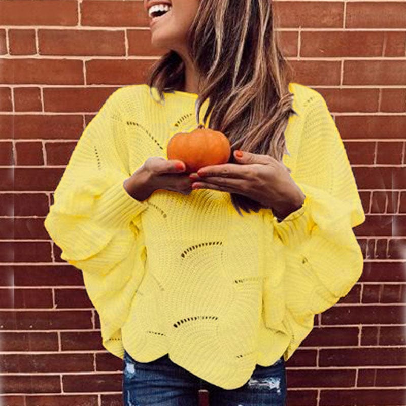 M / Yellow Thickened Solid Color Sweater Women's Round Neck Top Autumn And Winter New Lazy Wind Knitted Base Shirt Outer Wear