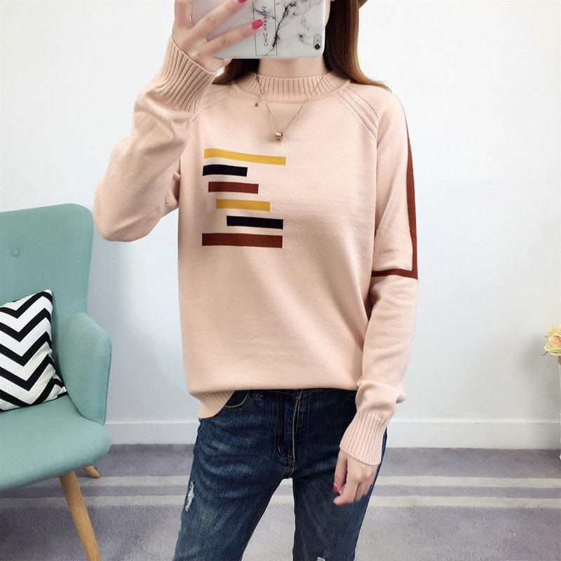 M / YN04 2022 NEW ARRIVAL Korean Style Crew Neck Patchwork Print Stripe Woman Sweater