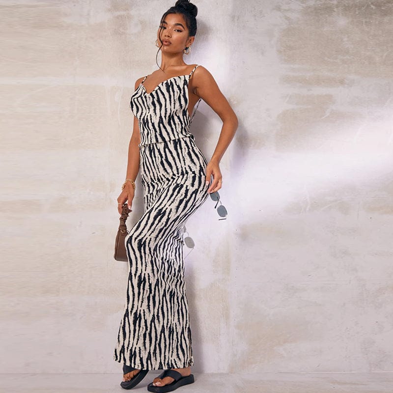M / Zebra Lygens 8168 Zebra Print Backless Maxi Prom Dress Summer 2022 Fashion Sleeveless Bodycon Apparel Evening Clothing Party Elegant