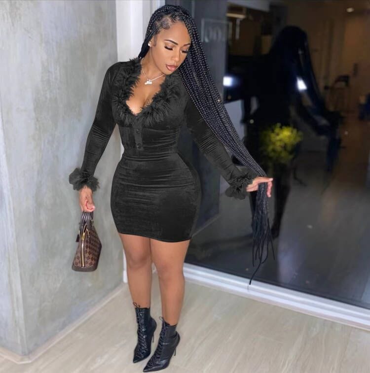 M8915 Winter Vintage Velvet Women Faux Collar Long Sleeve Tops And Bodycon Mini Skirt Suit Sexy Party Two 2 Piece Set