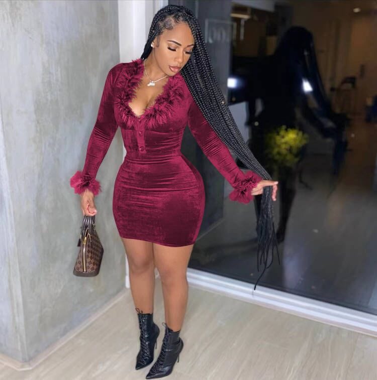 M8915 Winter Vintage Velvet Women Faux Collar Long Sleeve Tops And Bodycon Mini Skirt Suit Sexy Party Two 2 Piece Set