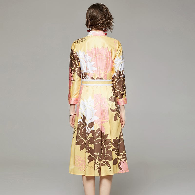 MAB556073 European and American fashion all-match waist and thin positioning printing dress