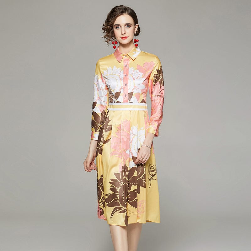 MAB556073 European and American fashion all-match waist and thin positioning printing dress