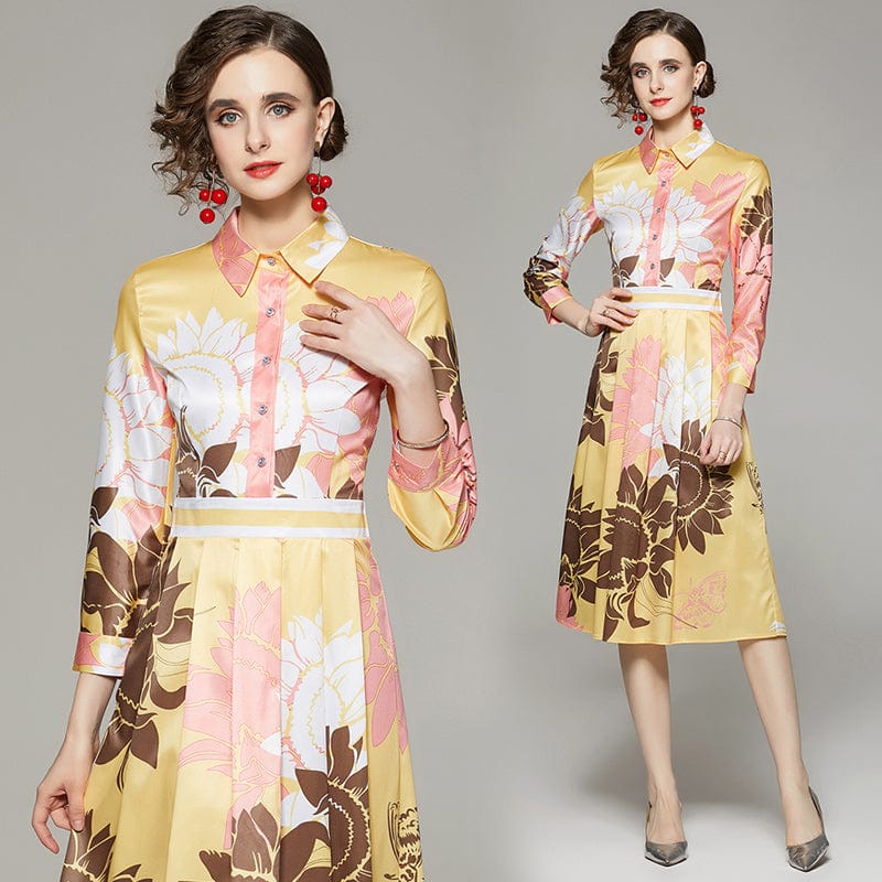 MAB556073 European and American fashion all-match waist and thin positioning printing dress