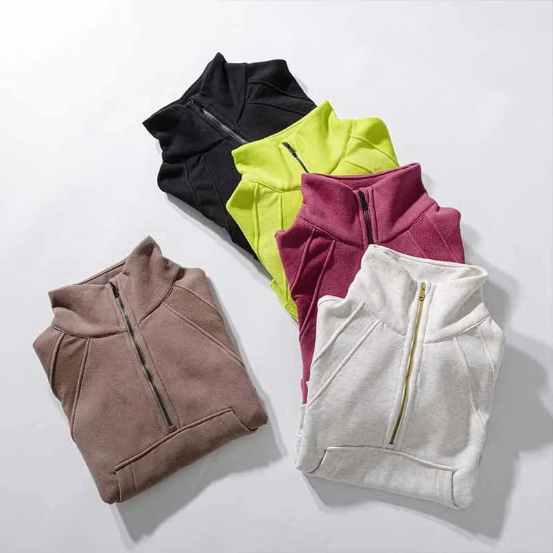 Manufacture GYM Sport wear Winter Thickness Thumb Hole Stand Collar Half zip up Sweatshirts with kangaroo Pockets custom logo