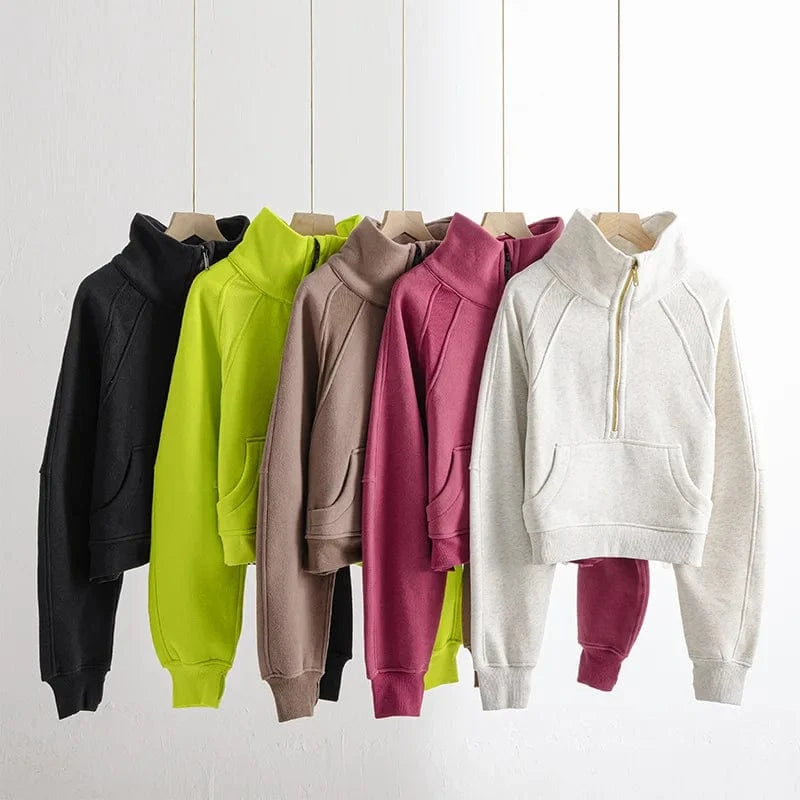 Manufacture GYM Sport wear Winter Thickness Thumb Hole Stand Collar Half zip up Sweatshirts with kangaroo Pockets custom logo