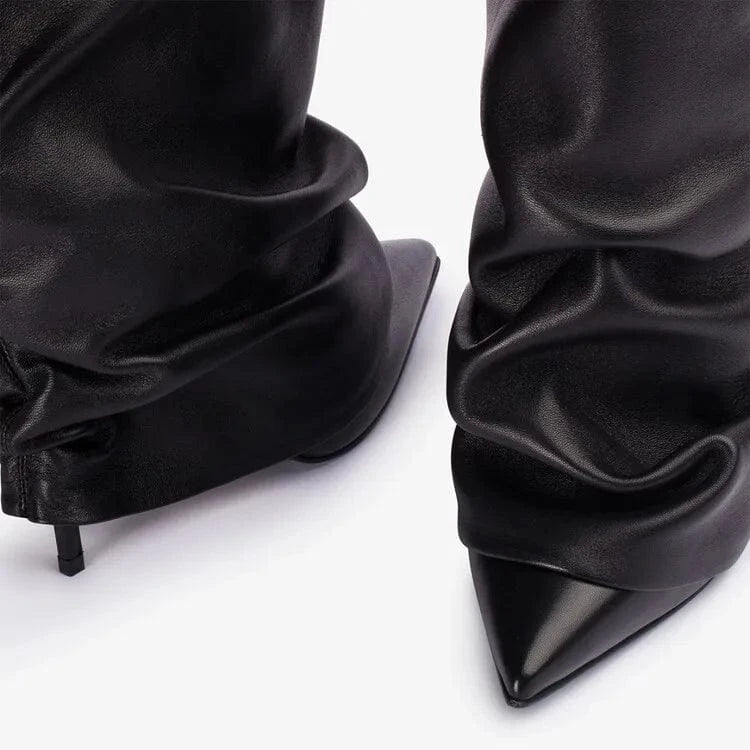 Manufacturer Custom Patent Leather Knee Length Designer Fall Wedge Black White Boots Heels Women Shoes 2023