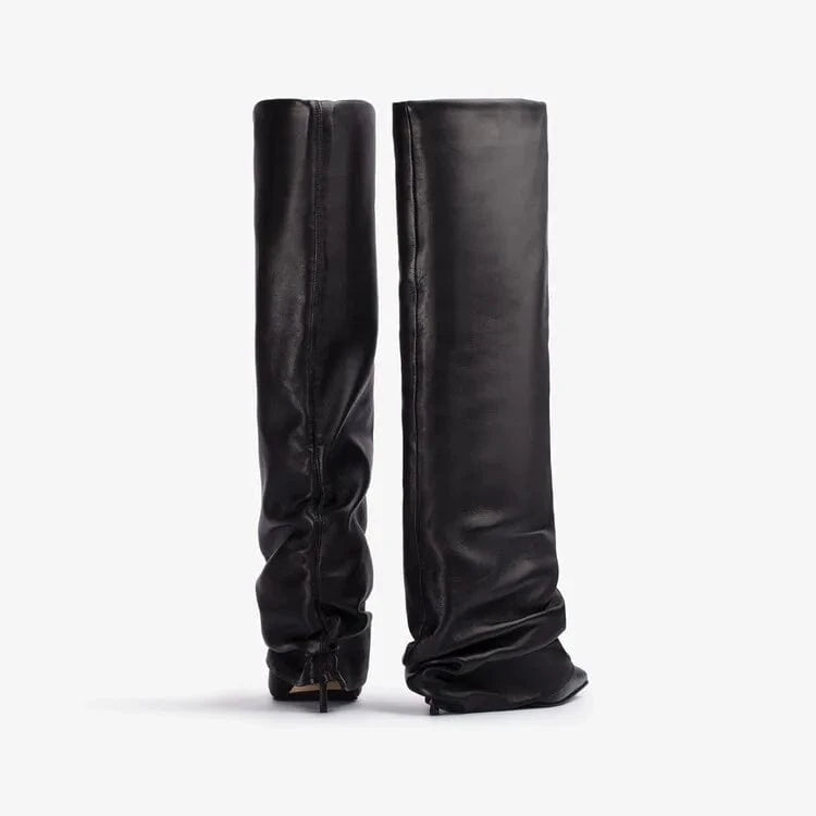Manufacturer Custom Patent Leather Knee Length Designer Fall Wedge Black White Boots Heels Women Shoes 2023