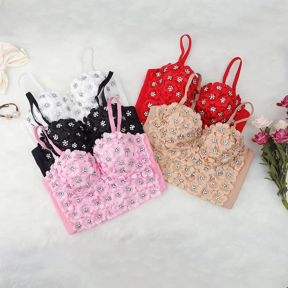 Manufacturer Wholesale spot wholesale flowers rhinestone pink women's tights bustier top