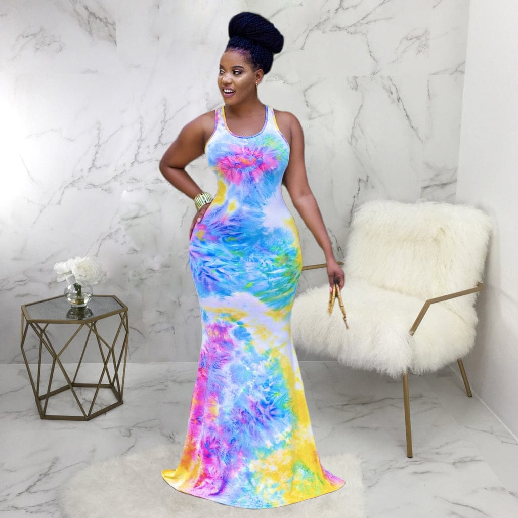 maxi causal tie dye summer sun dresses