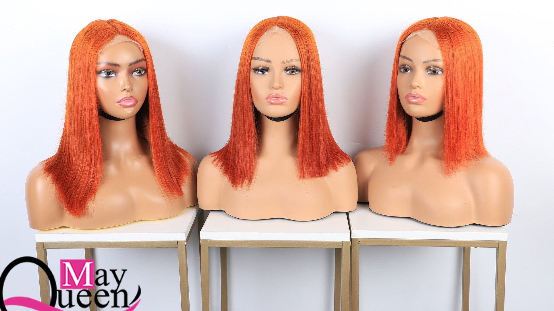 Mayqueen Wholesale Human Hair Super Double Drawn Bob Straight With Bang  Natural Ombre Color Closure Lace Frontal Wigs For Black
