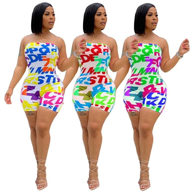 MD-2023052621   2023 trending products letter digital printing sexy bodycon jumpsuit short ladies outfit romper jumpsuits