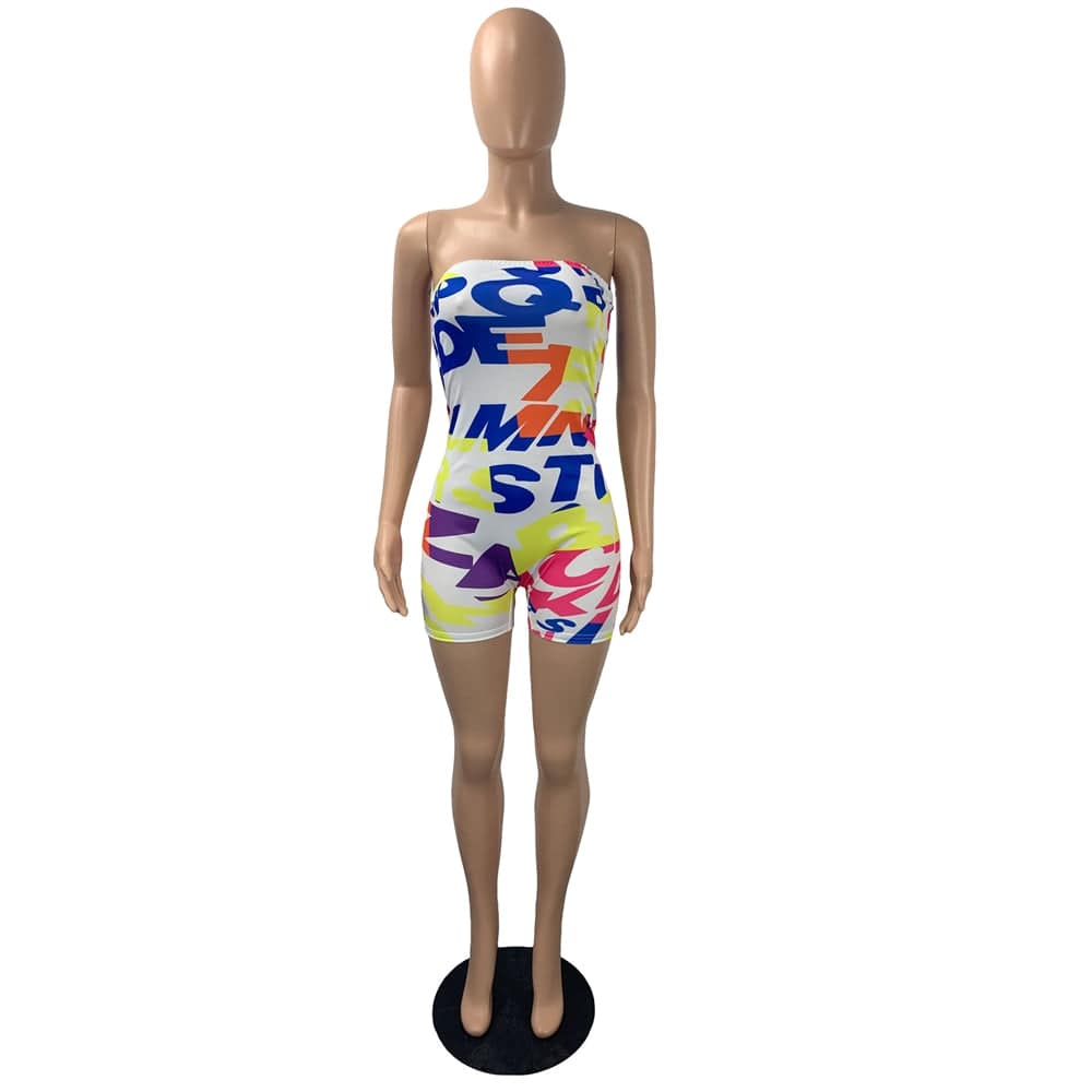 MD-2023052621   2023 trending products letter digital printing sexy bodycon jumpsuit short ladies outfit romper jumpsuits