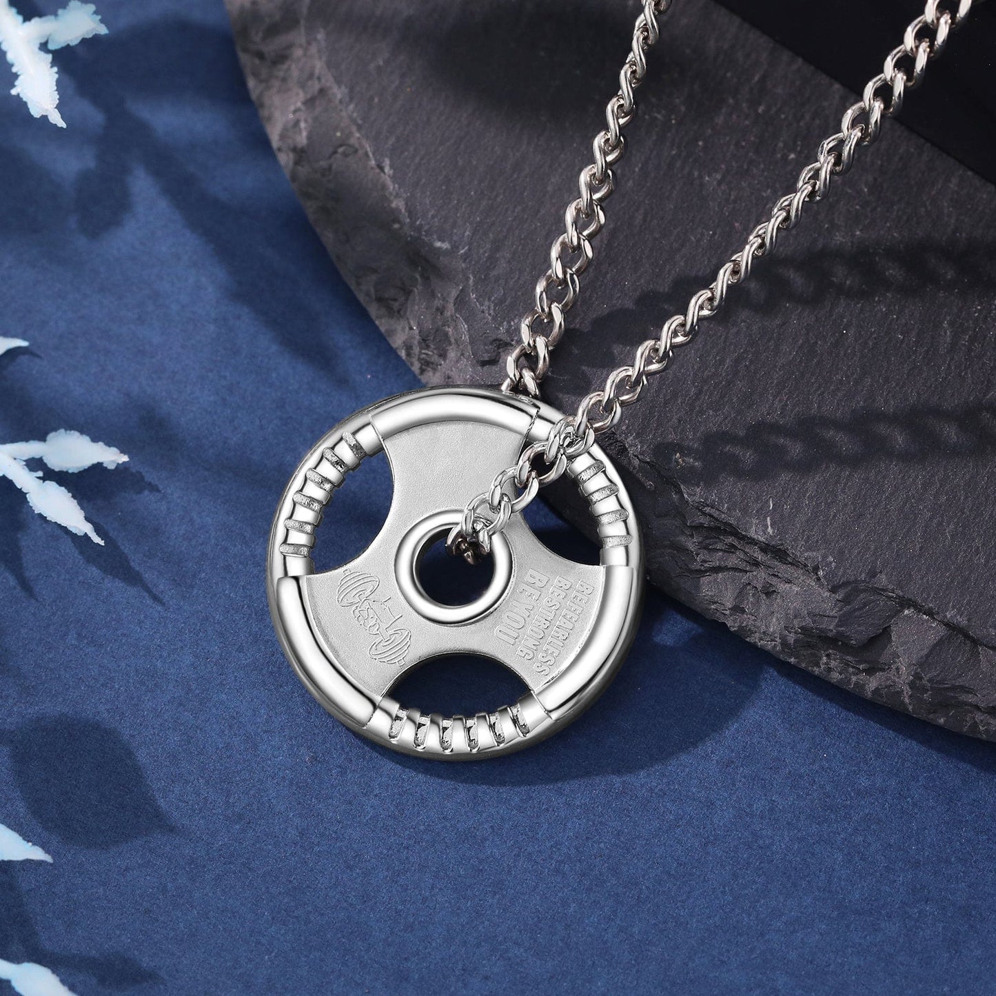 Men Necklace / 26inches / White Gold Plated Hip Hop Jewelry Gym Weightlifter Grip Plate Pendant Necklace Father Gift Stainless Steel Necklace