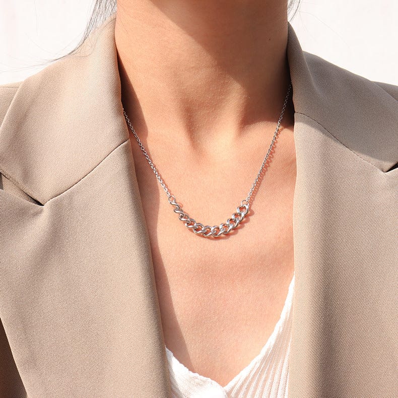 Men Women Metal Alloy Necklaces Golden Silver Color Fine Thick Chains Splicing Necklace Simple Couple Neck Decoration Gifts