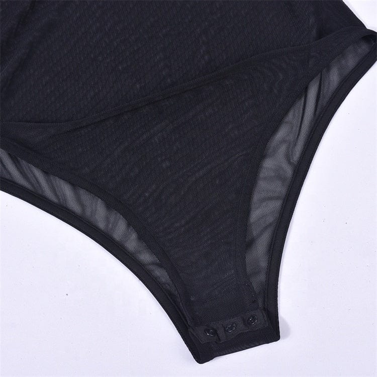 Mesh Spliced Bodysuit Women 2023 Sexy One Piece Overalls Fashion Y2K Clothes Clubwear
