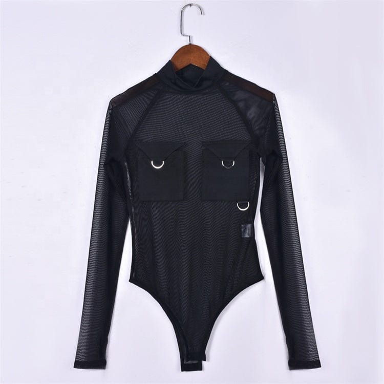 Mesh Spliced Bodysuit Women 2023 Sexy One Piece Overalls Fashion Y2K Clothes Clubwear