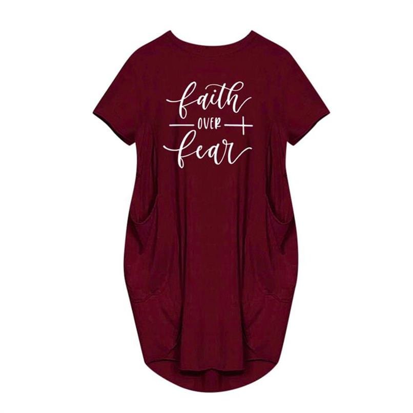 Midi T-shirt Casual Maxi Blessed Dresses with Pocket for Women