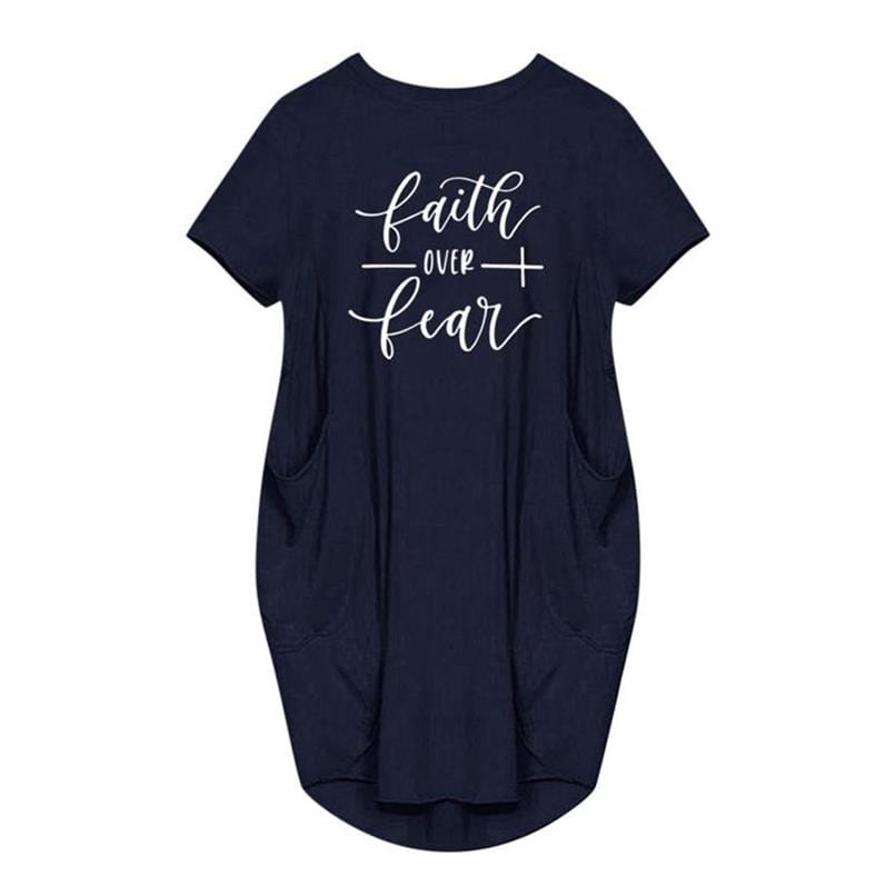 Midi T-shirt Casual Maxi Blessed Dresses with Pocket for Women