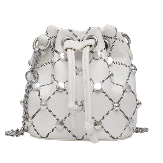 Mini Design Drawstring Bucket Patch Bags Women handbag for ladies PU Leather Embroidery Gold Chain small purse bag