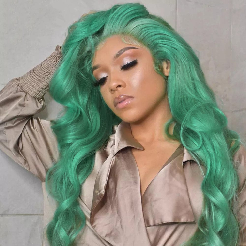 Mint Green Highlight Human Hair Loose Wave Lace Front Wig Colored Human Hair Wigs For Women HD Transparent Lace Frontal Wig