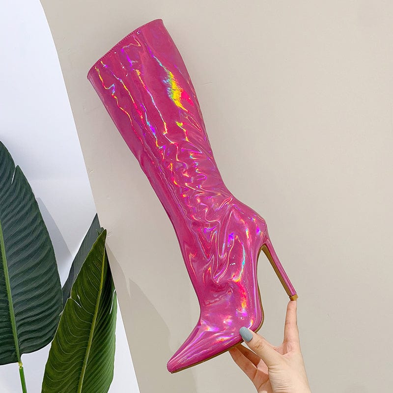 Mirror Sequin Boots Over Knee Sexy 2022 Runway Stilettos Pointed Toe Candy Colors High Heels Zipper Long Botas Mujer Women Shoes