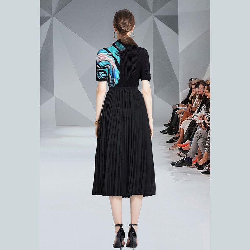 Miyake pleated fashion print chiffon small T + slim pleated long skirt HJW9598088