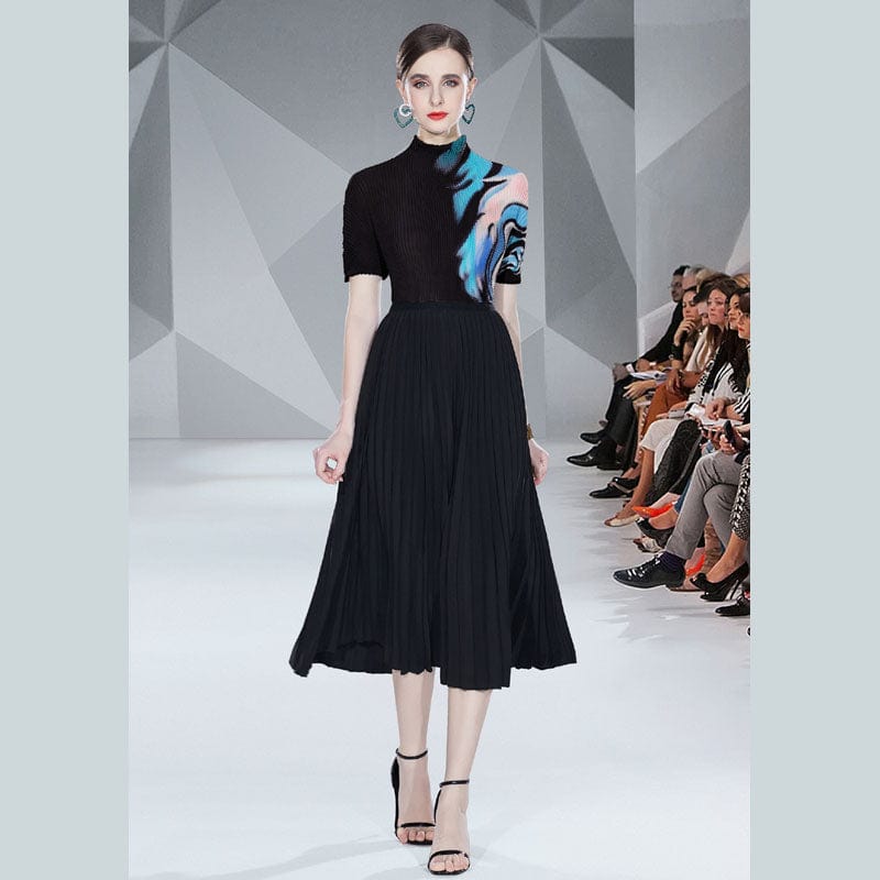 Miyake pleated fashion print chiffon small T + slim pleated long skirt HJW9598088