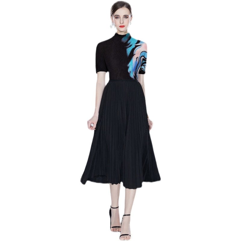 Miyake pleated fashion print chiffon small T + slim pleated long skirt HJW9598088