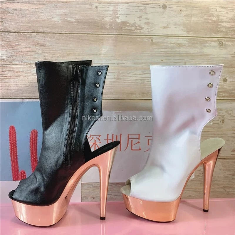 Model high-heeled shoes female 15cm thin heel waterproof platform catwalk versatile club stage performance ankle boots