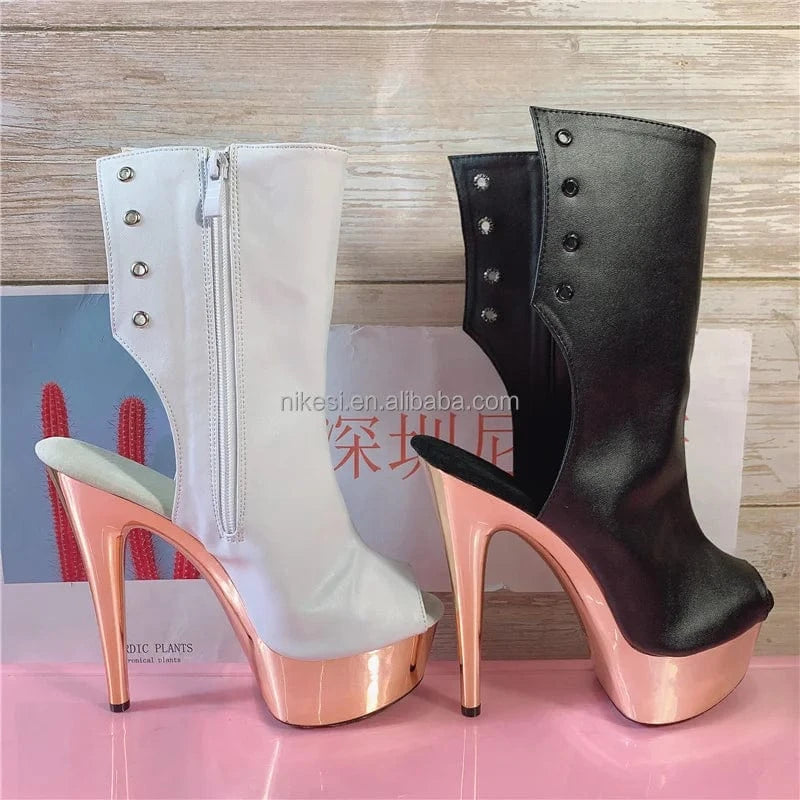 Model high-heeled shoes female 15cm thin heel waterproof platform catwalk versatile club stage performance ankle boots