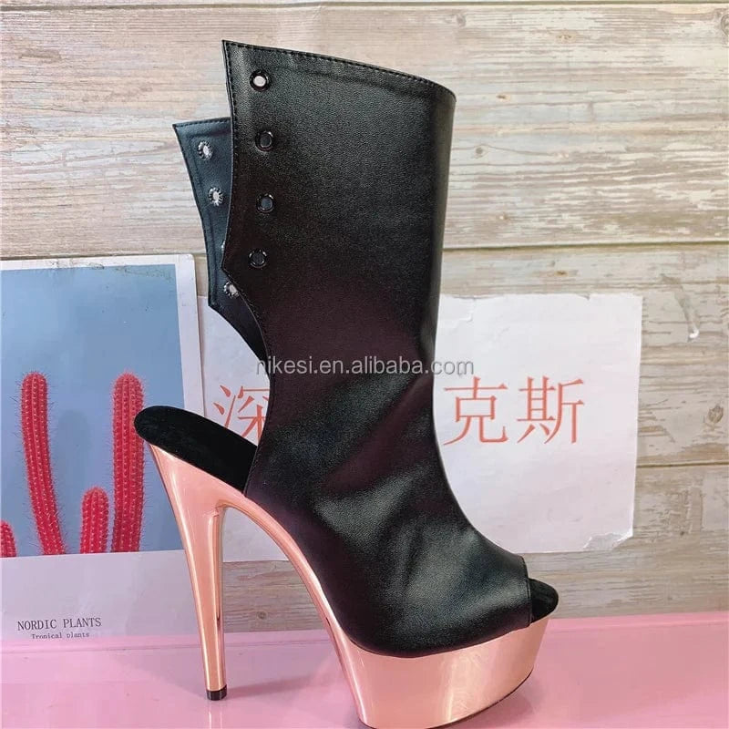 Model high-heeled shoes female 15cm thin heel waterproof platform catwalk versatile club stage performance ankle boots