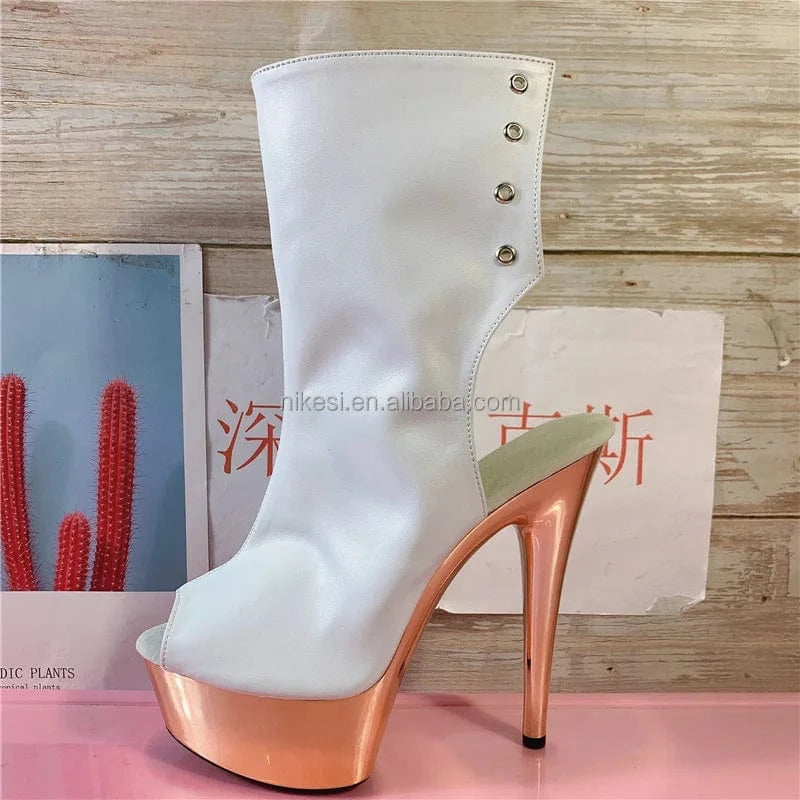 Model high-heeled shoes female 15cm thin heel waterproof platform catwalk versatile club stage performance ankle boots