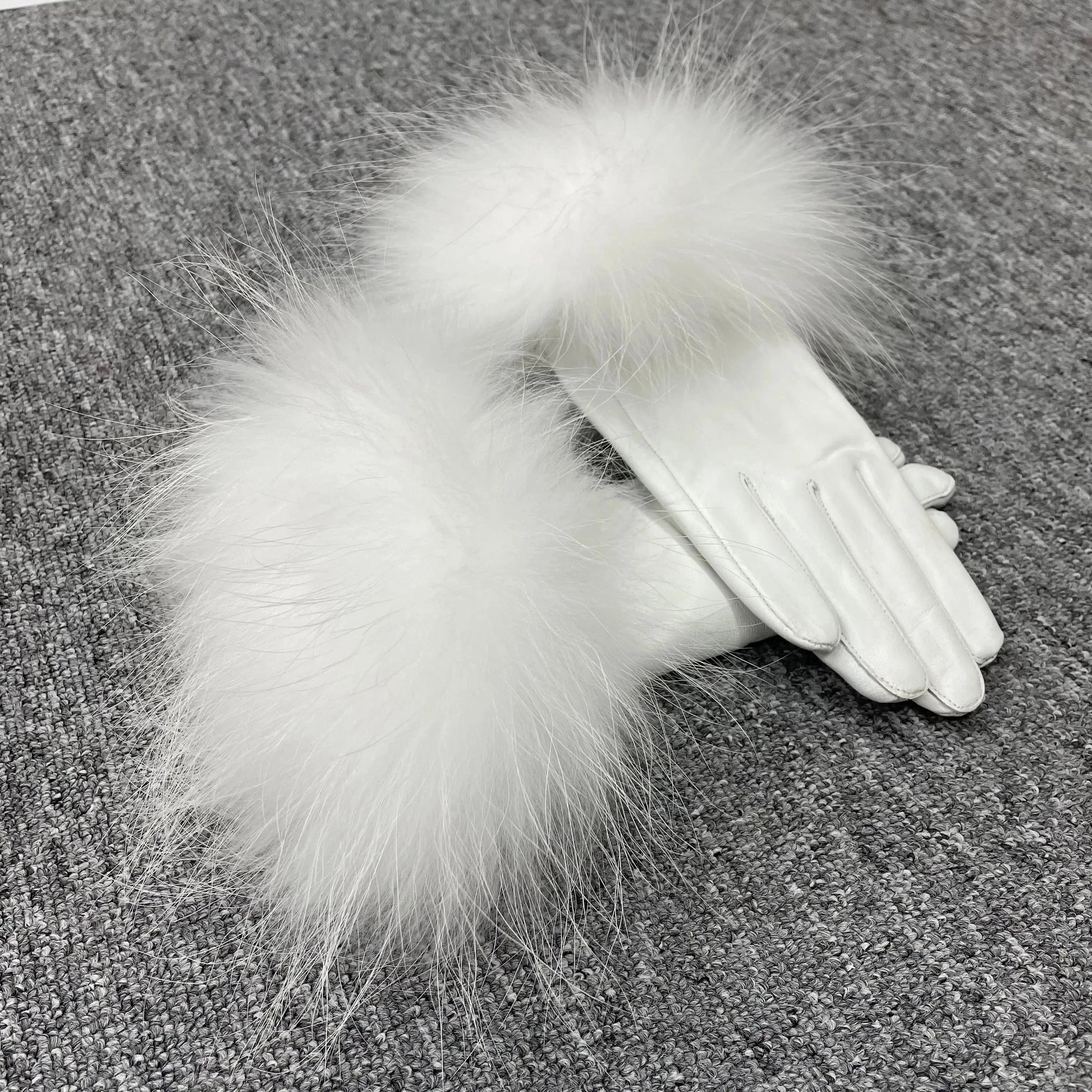 Modern Style Beautiful Design Colorful Raccoon Fur Cuff Genuine Leather Gloves For Women