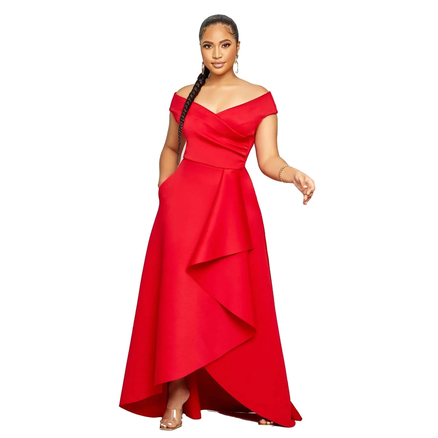 Modest asymmetrical hem maxi elegant dresses casual dresses with deep v neck
