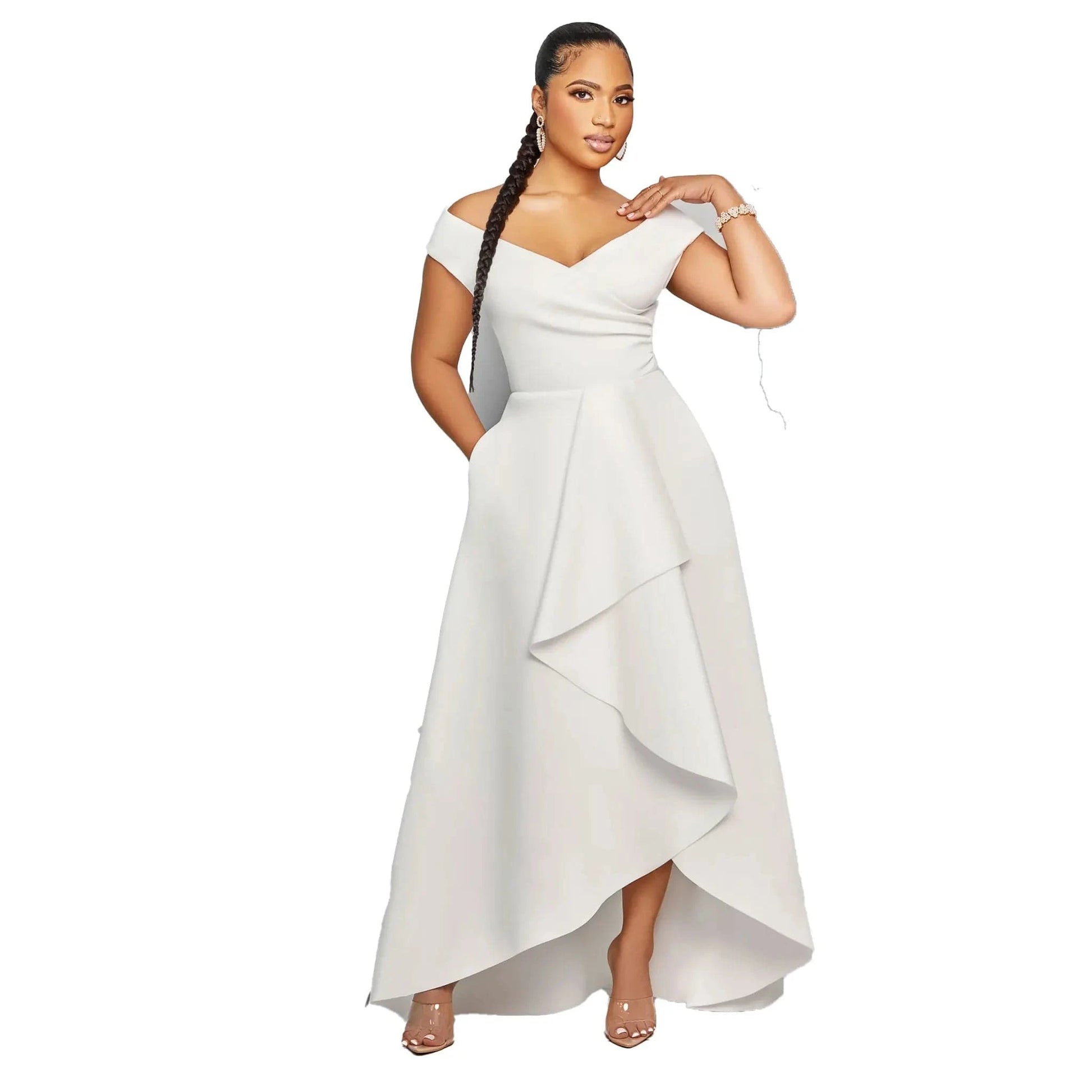 Modest asymmetrical hem maxi elegant dresses casual dresses with deep v neck
