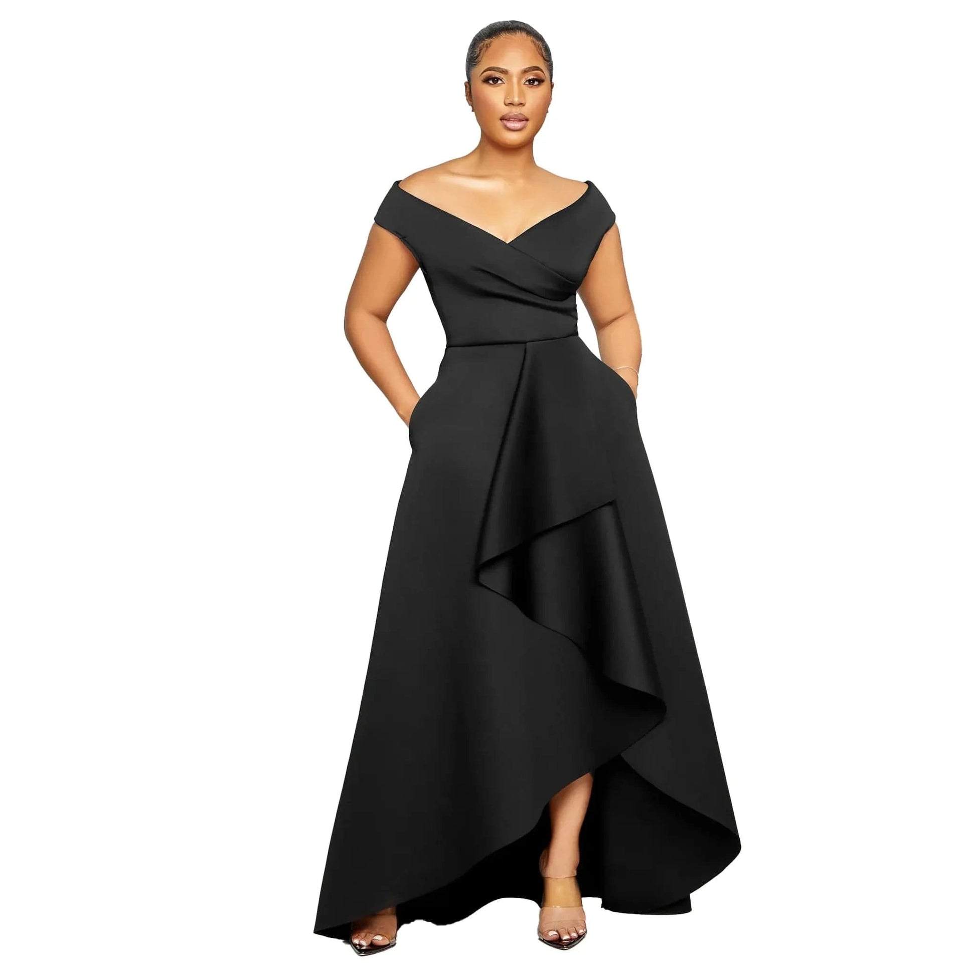 Modest asymmetrical hem maxi elegant dresses casual dresses with deep v neck