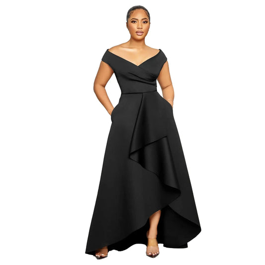 Modest asymmetrical hem maxi elegant dresses casual dresses with deep v neck