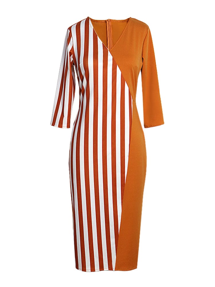 Modest Plus Size  V-neck Hit Color High Split Big Swing Maxi Lady Casual Dress