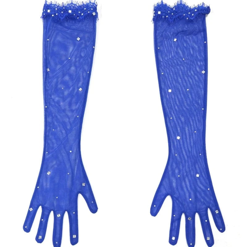 modest shiny elegant royal blue rhinestone bead halter women maxi long evening dress with rhinestones beads cape sleeves gloves