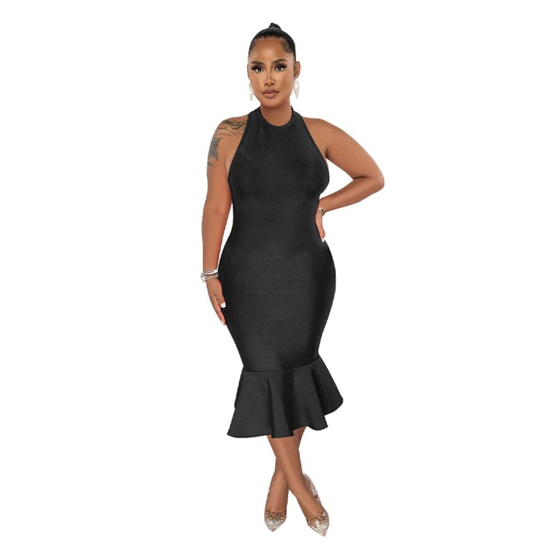 modest women white long summer 2023 casual halter neck bodycon fishtail dress free shipping korean style street wear clothing