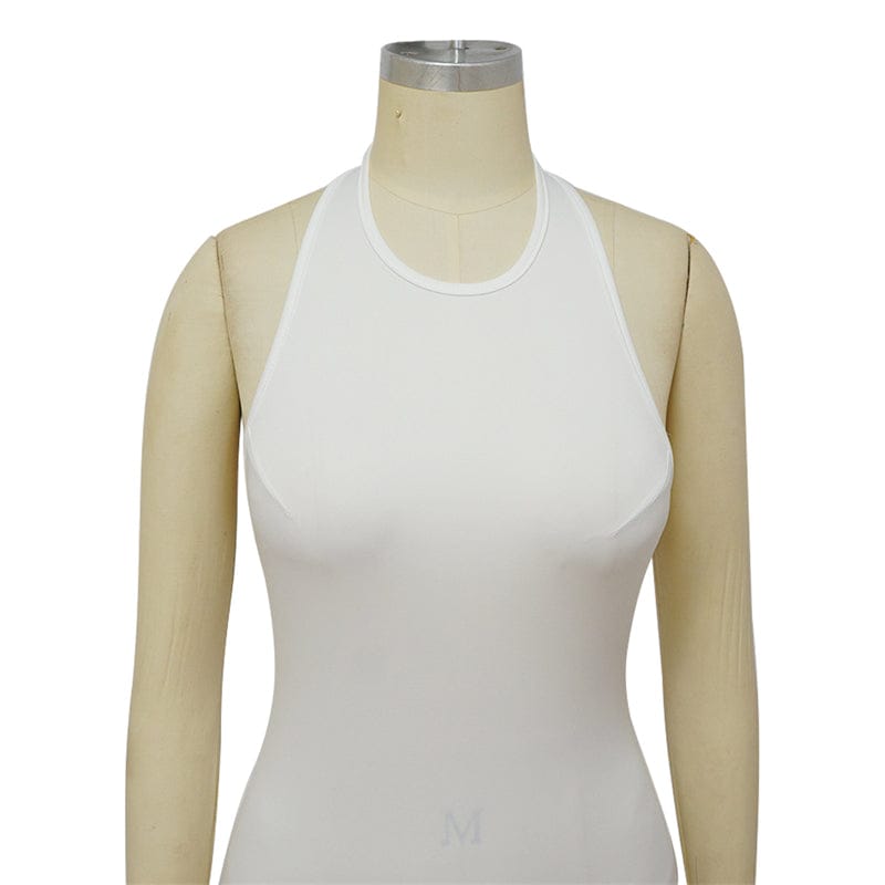 modest women white long summer 2023 casual halter neck bodycon fishtail dress free shipping korean style street wear clothing