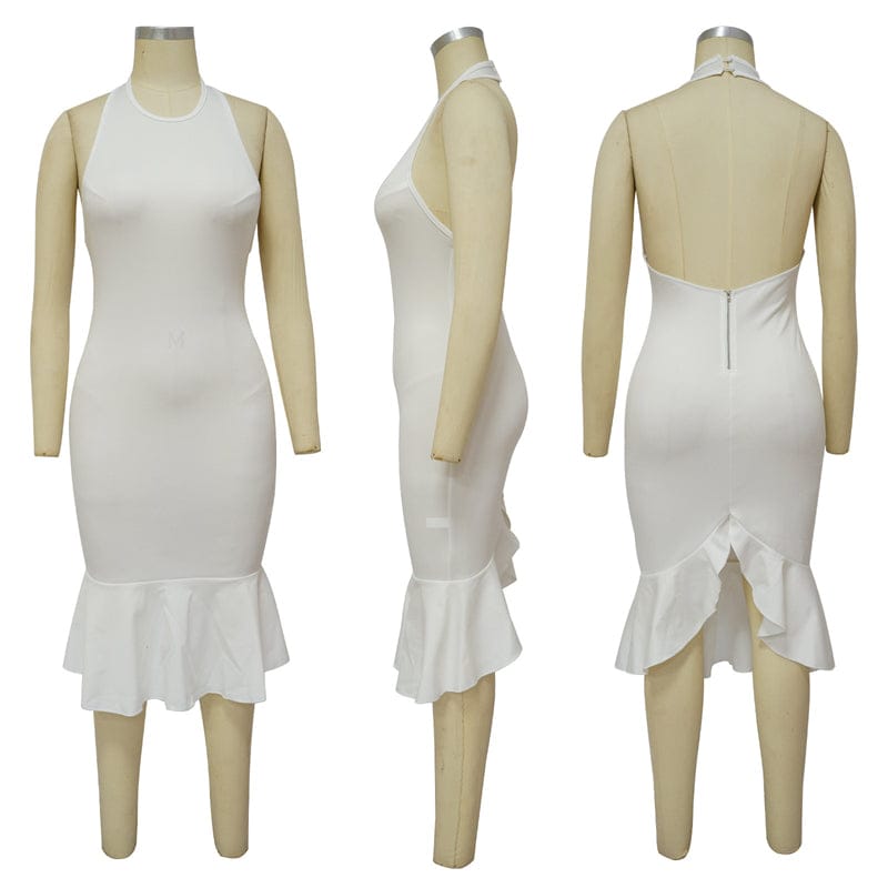 modest women white long summer 2023 casual halter neck bodycon fishtail dress free shipping korean style street wear clothing