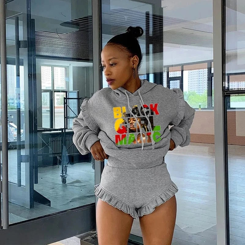 Mordest  Two Pieces Hoodie Stringy Selvedge Drop Shoulder And Shorts Set  Women Casual Wear Wholesale