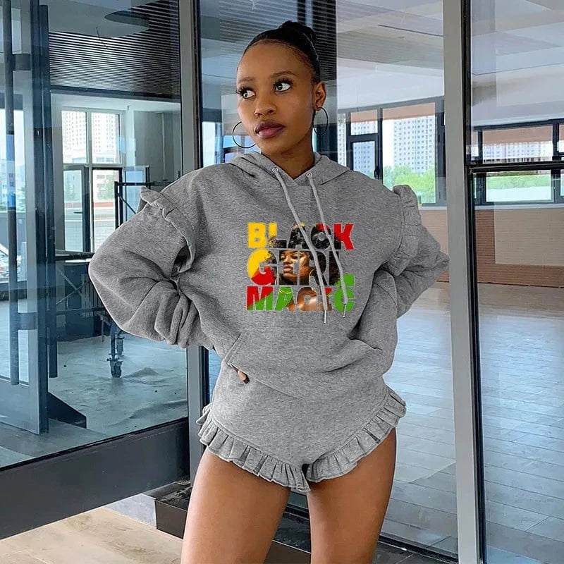 Mordest  Two Pieces Hoodie Stringy Selvedge Drop Shoulder And Shorts Set  Women Casual Wear Wholesale