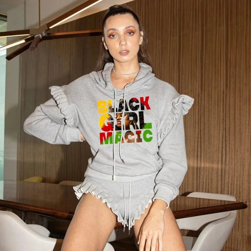 Mordest  Two Pieces Hoodie Stringy Selvedge Drop Shoulder And Shorts Set  Women Casual Wear Wholesale