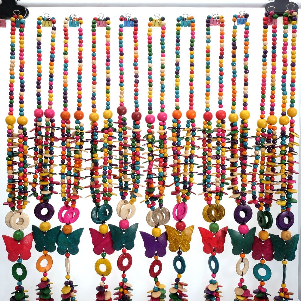 Multi OEM Wholesale Multi Color Coconut Shell Knit Handmade Ethnic Pendant  Bohemian Wood Beaded Butterfly Necklace for Women Jewelry
