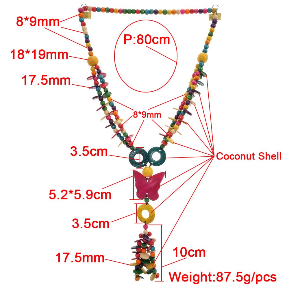 Multi OEM Wholesale Multi Color Coconut Shell Knit Handmade Ethnic Pendant  Bohemian Wood Beaded Butterfly Necklace for Women Jewelry