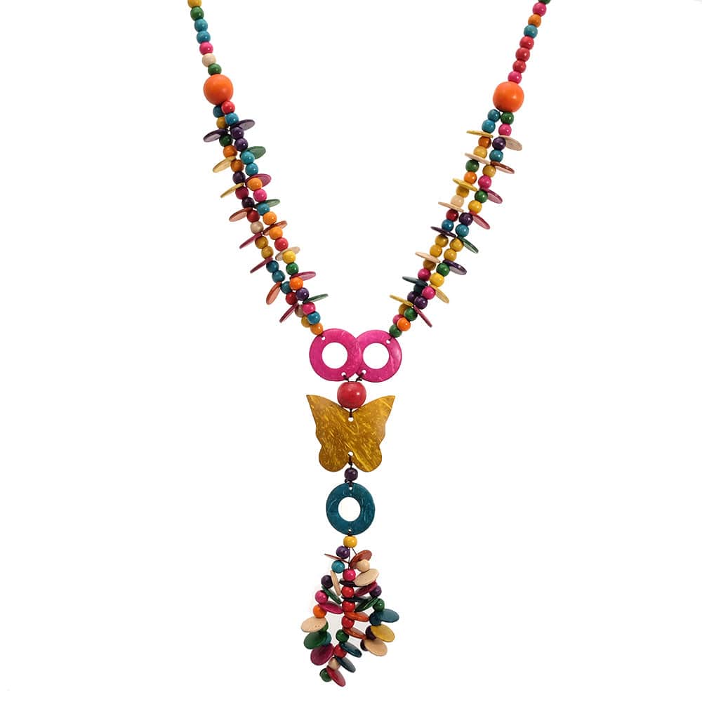 Multi OEM Wholesale Multi Color Coconut Shell Knit Handmade Ethnic Pendant  Bohemian Wood Beaded Butterfly Necklace for Women Jewelry