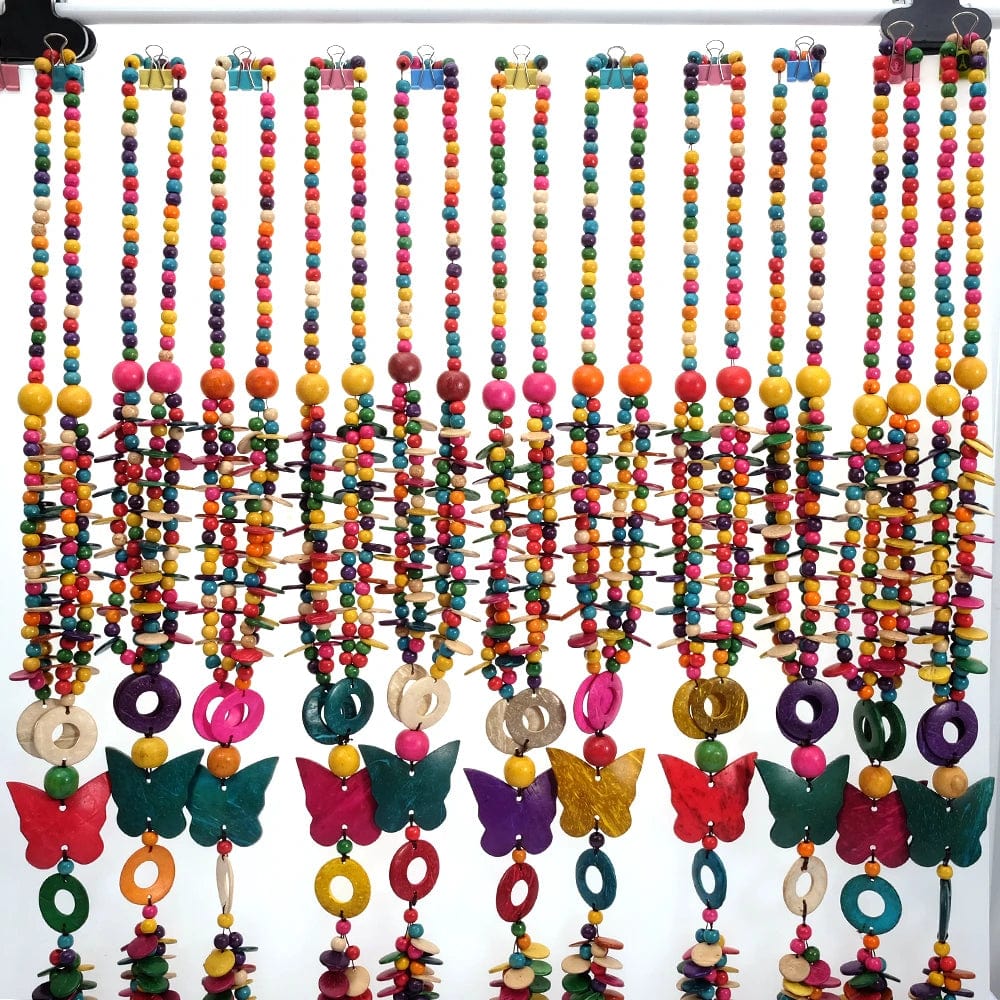 Multi OEM Wholesale Multi Color Coconut Shell Knit Handmade Ethnic Pendant  Bohemian Wood Beaded Butterfly Necklace for Women Jewelry